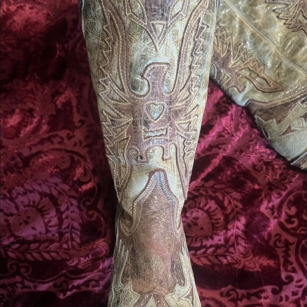 Steve Madden Moss Green Brown Leather Top Stitched Cowboy Boots 10M - Picture 5 of 12